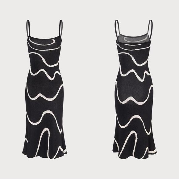 RIHOAS The Black Wave Mermaid Hem Knit Midi Dress XS - Picture 6 of 8